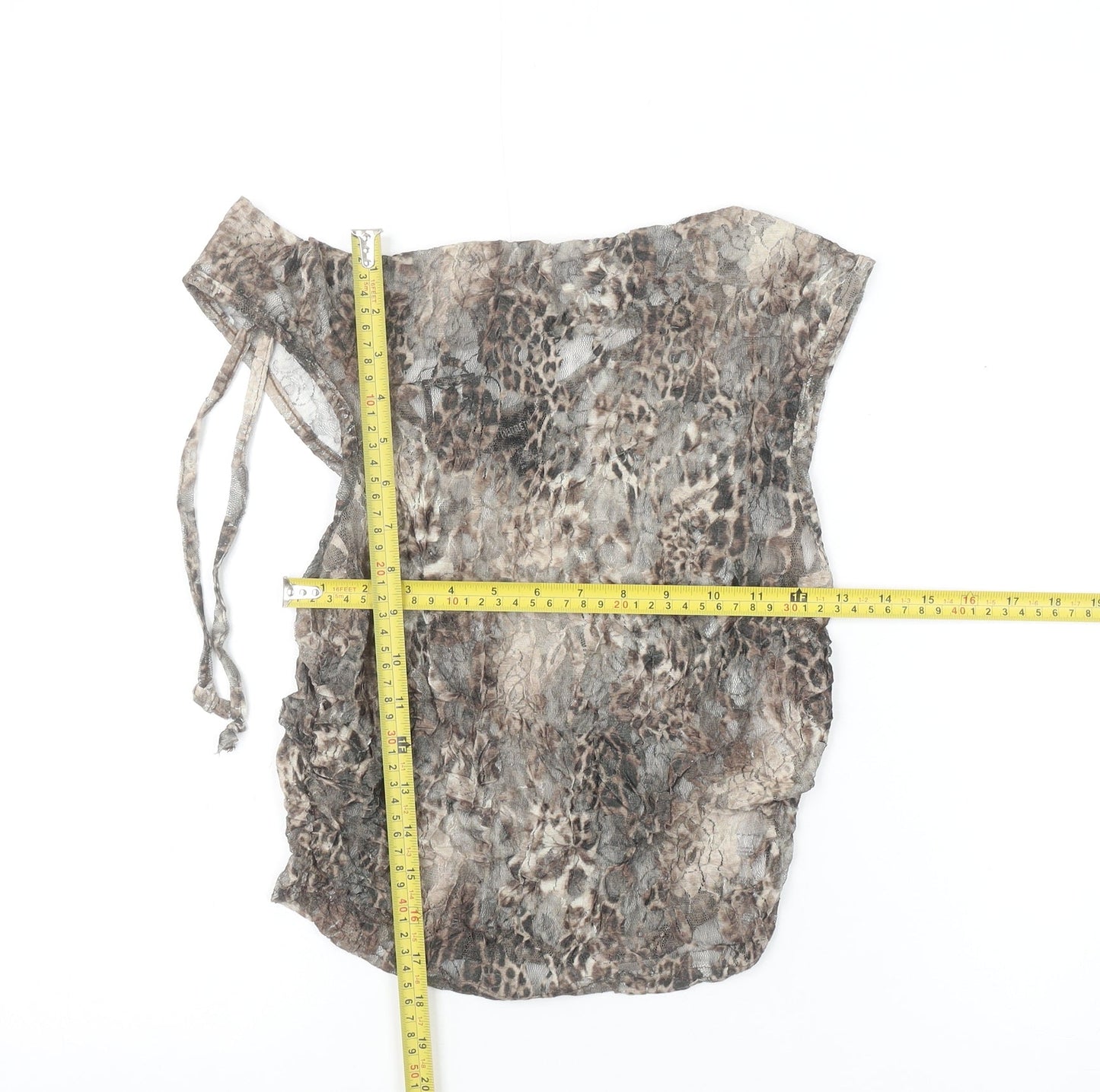 PrettyLittleThing Women's Brown Animal Print Mesh Off Shoulder Blouse Size 8