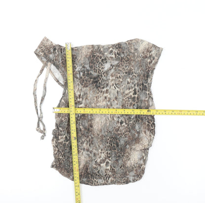 PrettyLittleThing Women's Brown Animal Print Mesh Off Shoulder Blouse Size 8