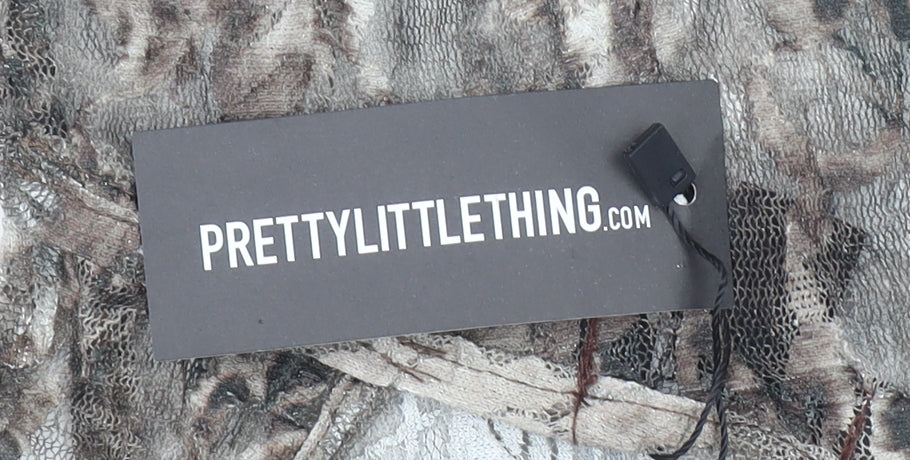 PrettyLittleThing Women's Brown Animal Print Mesh Off Shoulder Blouse Size 8