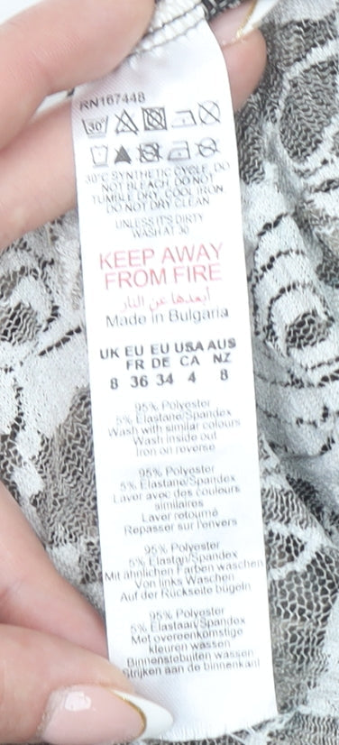 PrettyLittleThing Women's Brown Animal Print Mesh Off Shoulder Blouse Size 8