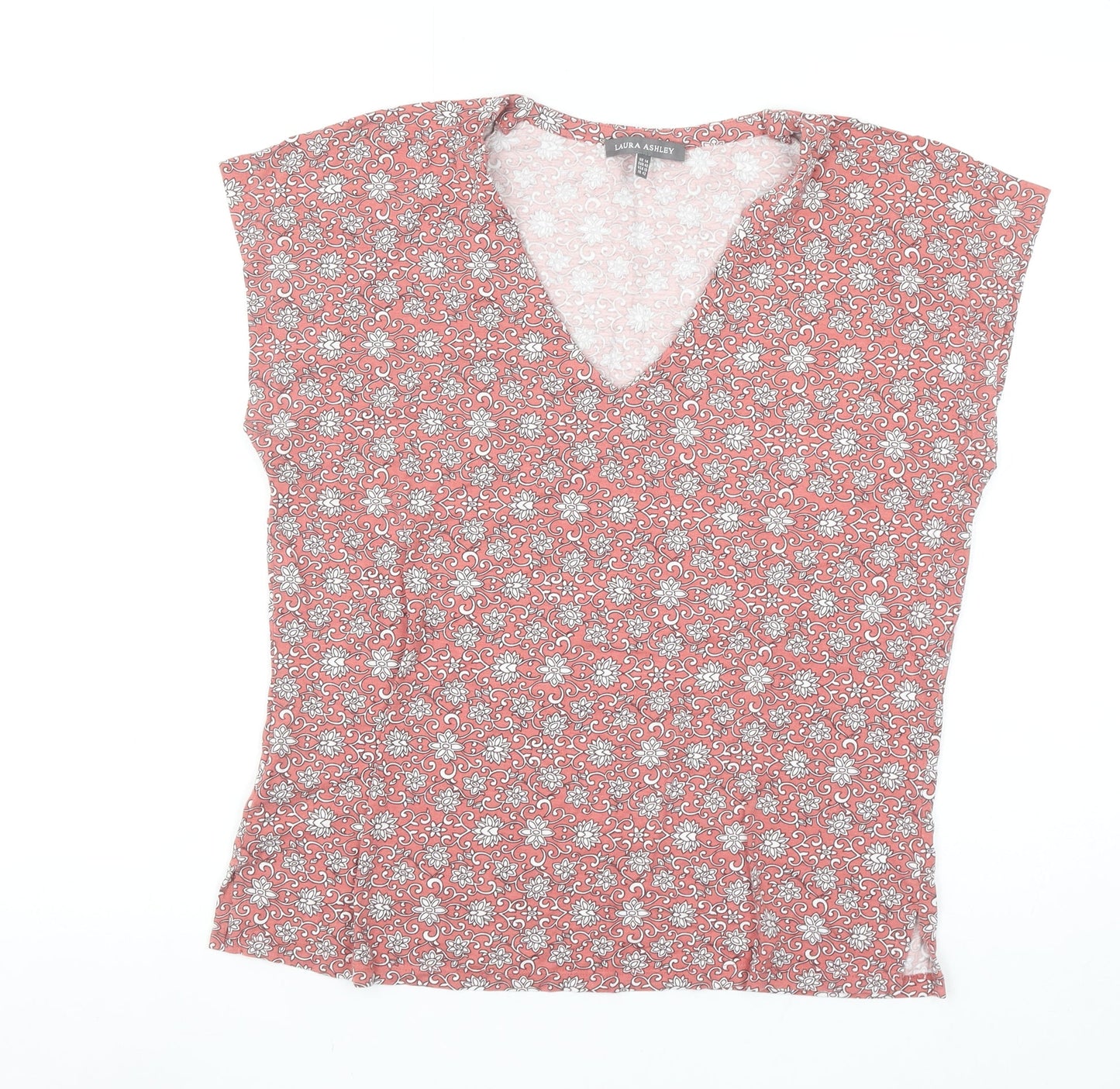 Laura Ashley Women's Pink Floral V-Neck Tunic Blouse UK 14