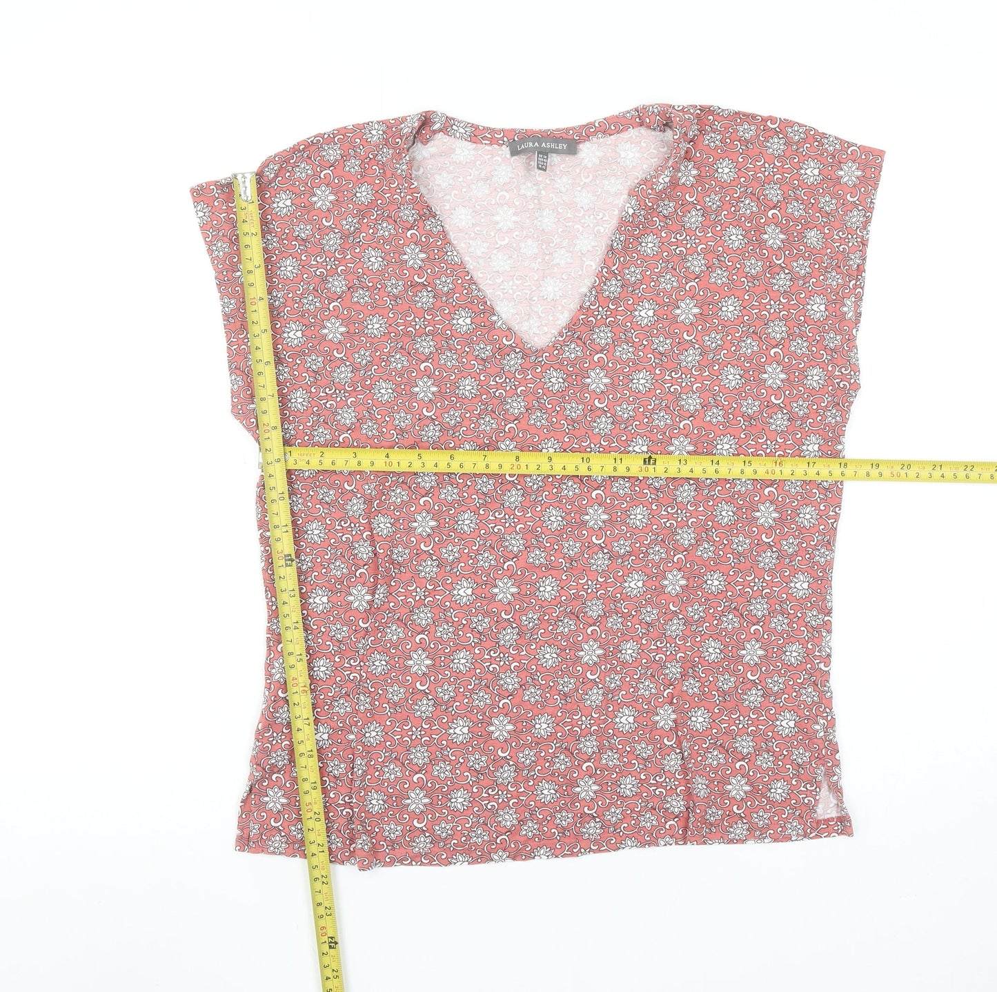 Laura Ashley Women's Pink Floral V-Neck Tunic Blouse UK 14