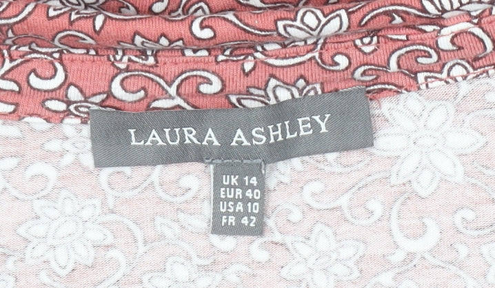 Laura Ashley Women's Pink Floral V-Neck Tunic Blouse UK 14