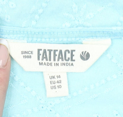 FatFace Women Blue Cotton Embroidered Tunic Blouse Size 14
