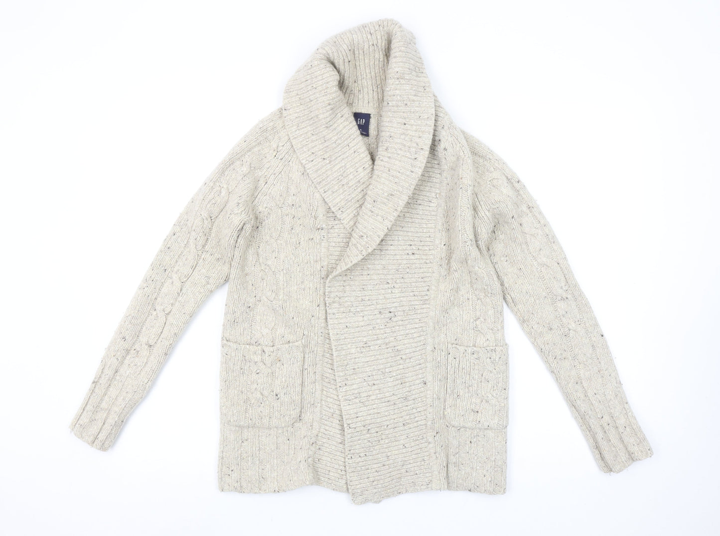 GAP Women's Beige Cable-Knit Wool Blend Shawl Collar Cardigan S