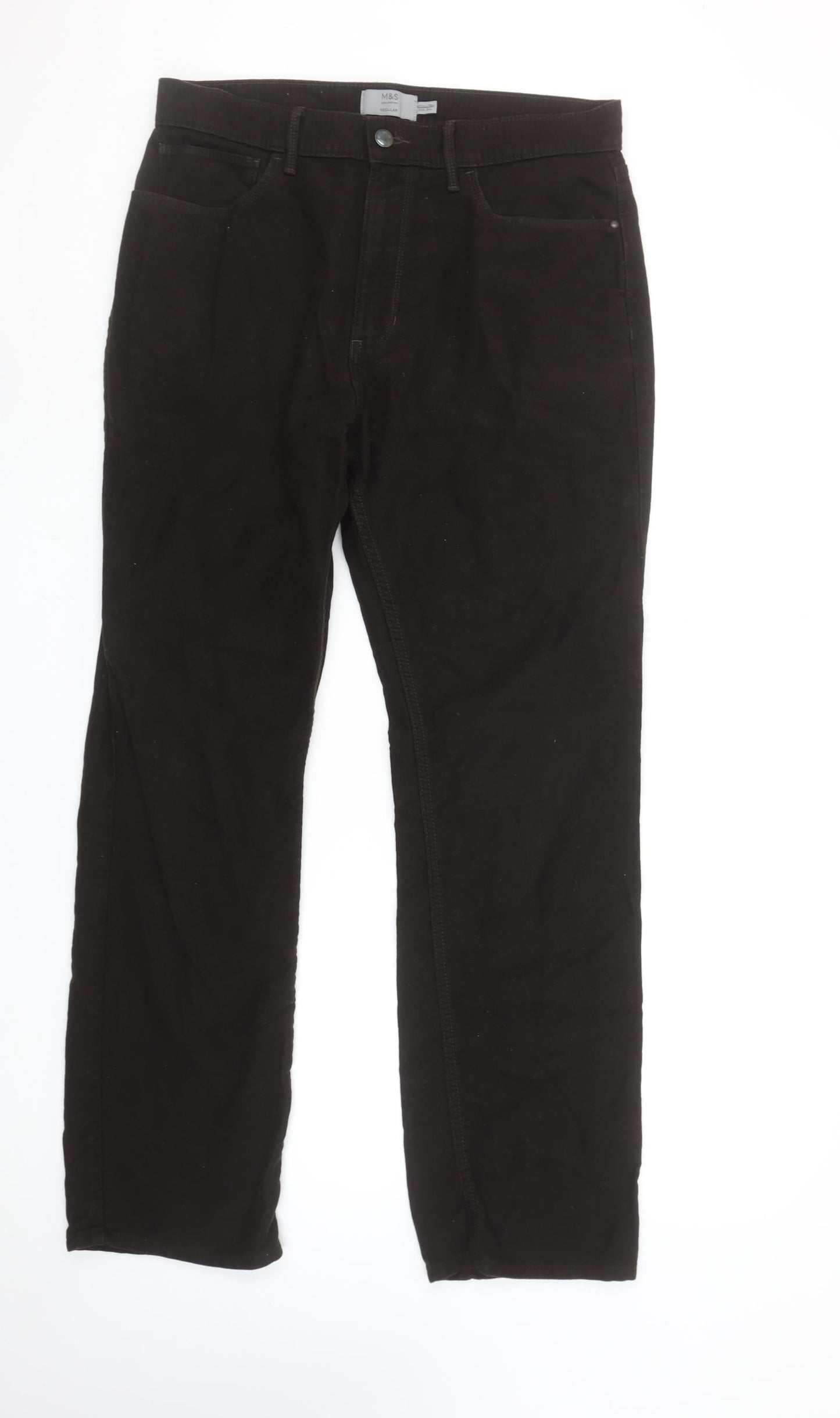 Marks and Spencer Men's Black Regular Fit Cotton Chino Trousers 32W 31L