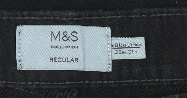 Marks and Spencer Men's Black Regular Fit Cotton Chino Trousers 32W 31L