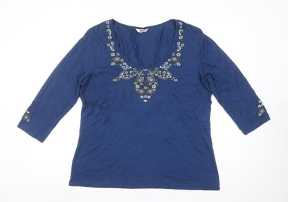 M&Co. Women's Blue Embroidered 3/4 Sleeve Tunic Blouse Size 20