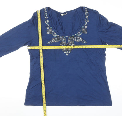 M&Co. Women's Blue Embroidered 3/4 Sleeve Tunic Blouse Size 20