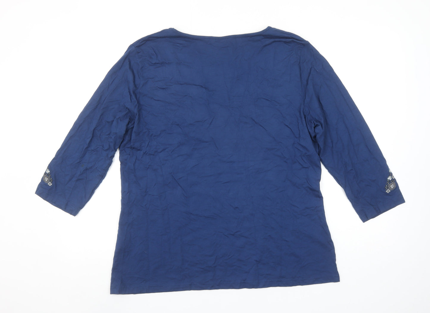 M&Co. Women's Blue Embroidered 3/4 Sleeve Tunic Blouse Size 20