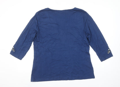 M&Co. Women's Blue Embroidered 3/4 Sleeve Tunic Blouse Size 20