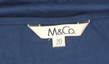 M&Co. Women's Blue Embroidered 3/4 Sleeve Tunic Blouse Size 20