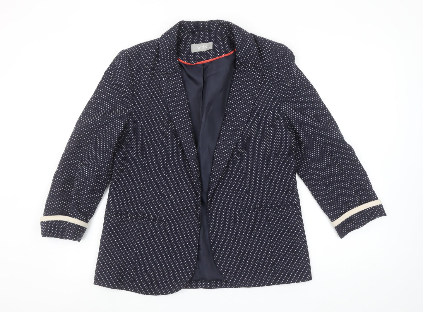 Wallis Women Navy Blue Polka Dot Blazer Size 12 Lined Tailored Jacket