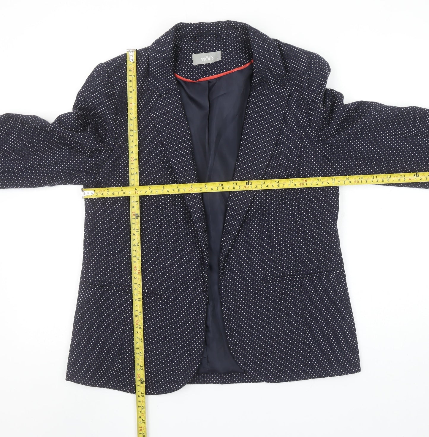 Wallis Women Navy Blue Polka Dot Blazer Size 12 Lined Tailored Jacket