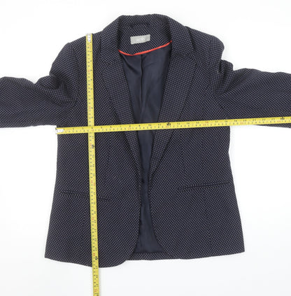Wallis Women Navy Blue Polka Dot Blazer Size 12 Lined Tailored Jacket