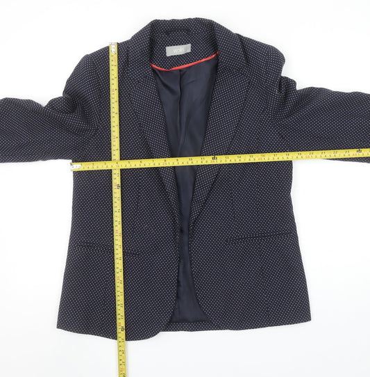 Wallis Women Navy Blue Polka Dot Blazer Size 12 Lined Tailored Jacket