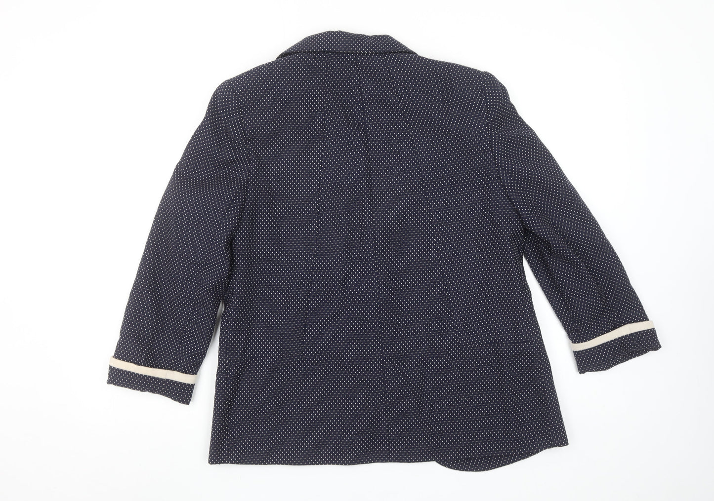 Wallis Women Navy Blue Polka Dot Blazer Size 12 Lined Tailored Jacket