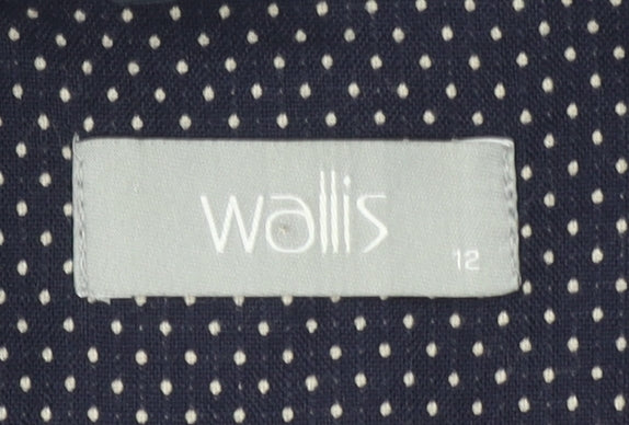 Wallis Women Navy Blue Polka Dot Blazer Size 12 Lined Tailored Jacket