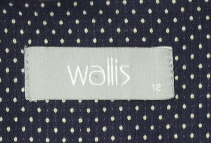 Wallis Women Navy Blue Polka Dot Blazer Size 12 Lined Tailored Jacket