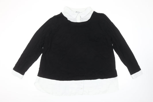 Evans Womens Black White Collared Long Sleeve Jersey Blouse Size 20