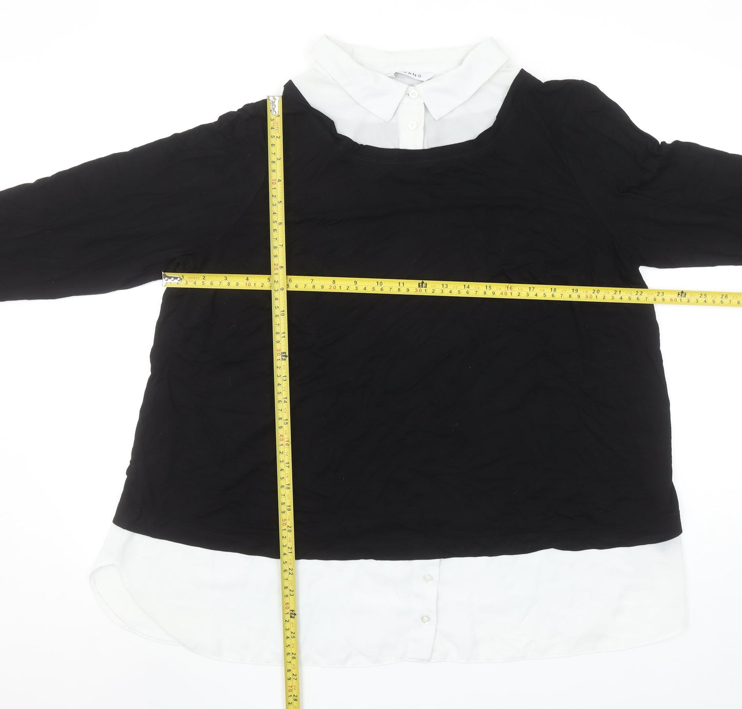 Evans Womens Black White Collared Long Sleeve Jersey Blouse Size 20