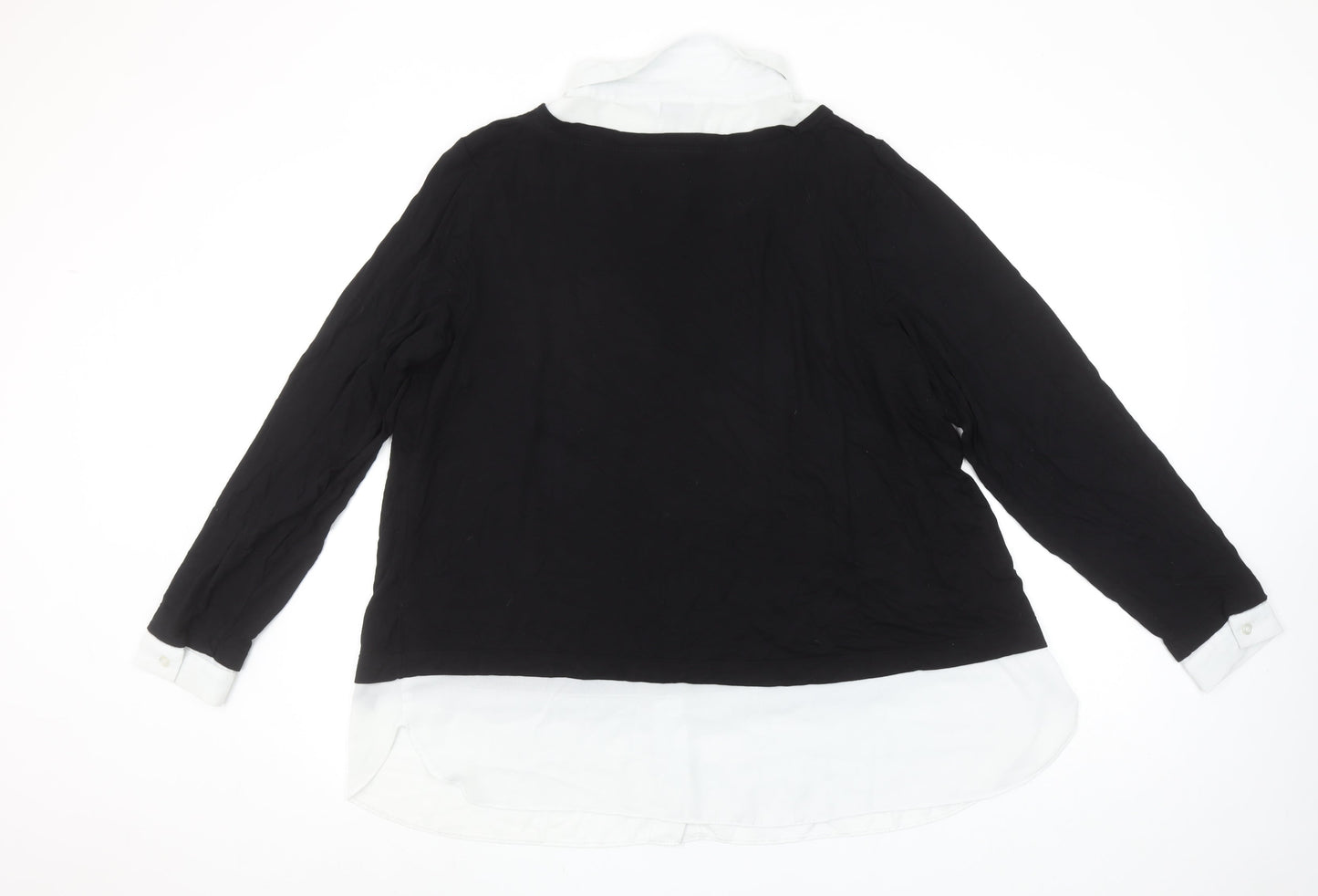 Evans Womens Black White Collared Long Sleeve Jersey Blouse Size 20