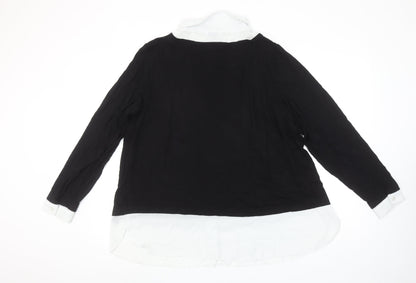 Evans Womens Black White Collared Long Sleeve Jersey Blouse Size 20
