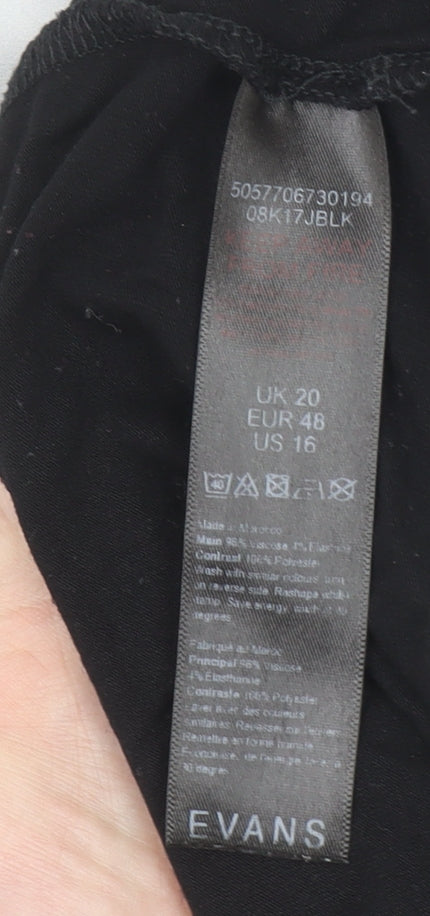 Evans Womens Black White Collared Long Sleeve Jersey Blouse Size 20