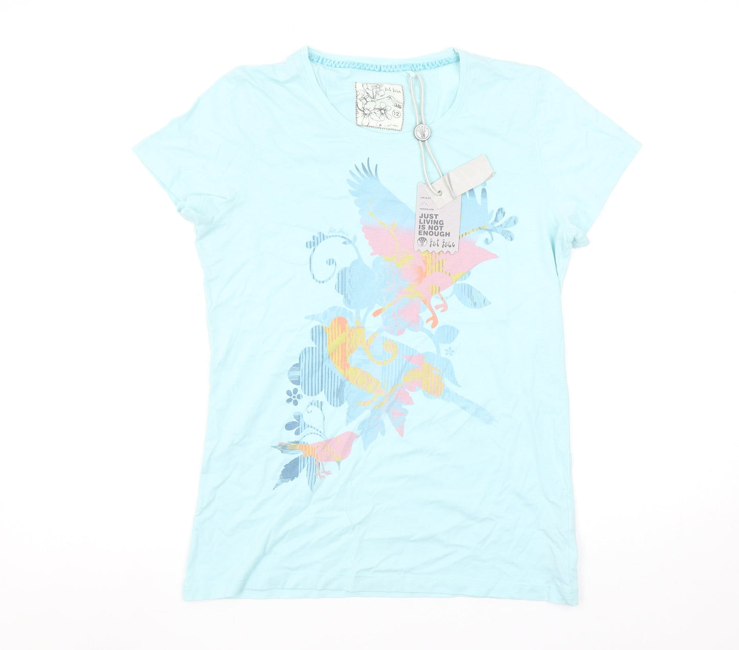 Fat Face Women's Blue Floral Bird Print Cotton T-Shirt Size 12