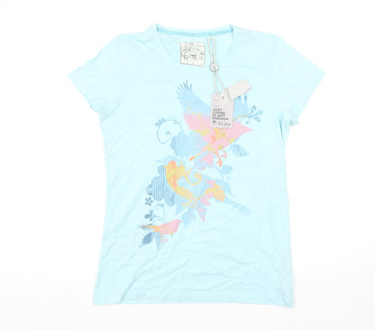 Fat Face Women's Blue Floral Bird Print Cotton T-Shirt Size 12