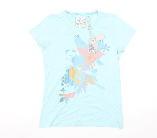 Fat Face Women's Blue Floral Bird Print Cotton T-Shirt Size 12