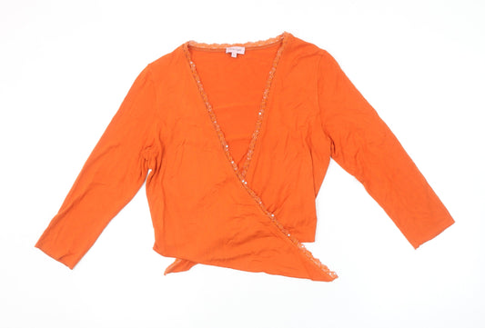 Phase Eight Orange Wrap V-Neck Lace Trim Blouse Women's Size 12