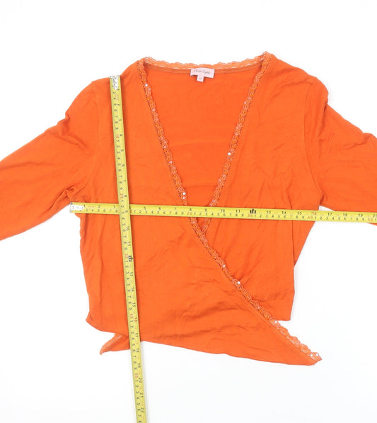 Phase Eight Orange Wrap V-Neck Lace Trim Blouse Women's Size 12