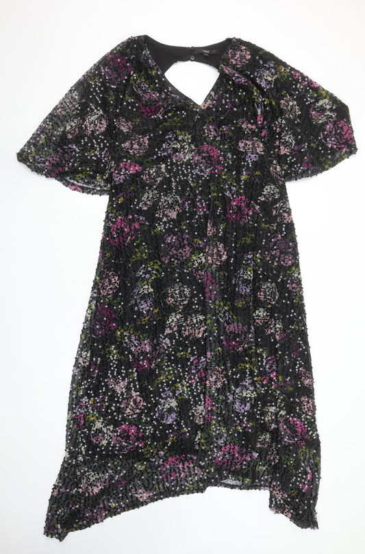 Next Women Plus Size 22 Multicoloured Sequin Floral Midi A-Line Party Dress