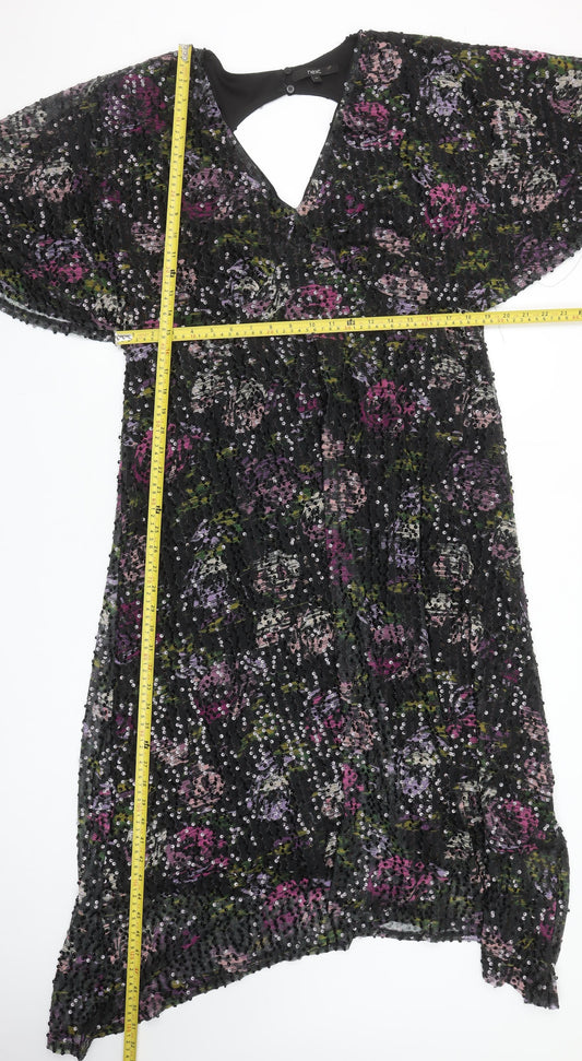 Next Women Plus Size 22 Multicoloured Sequin Floral Midi A-Line Party Dress