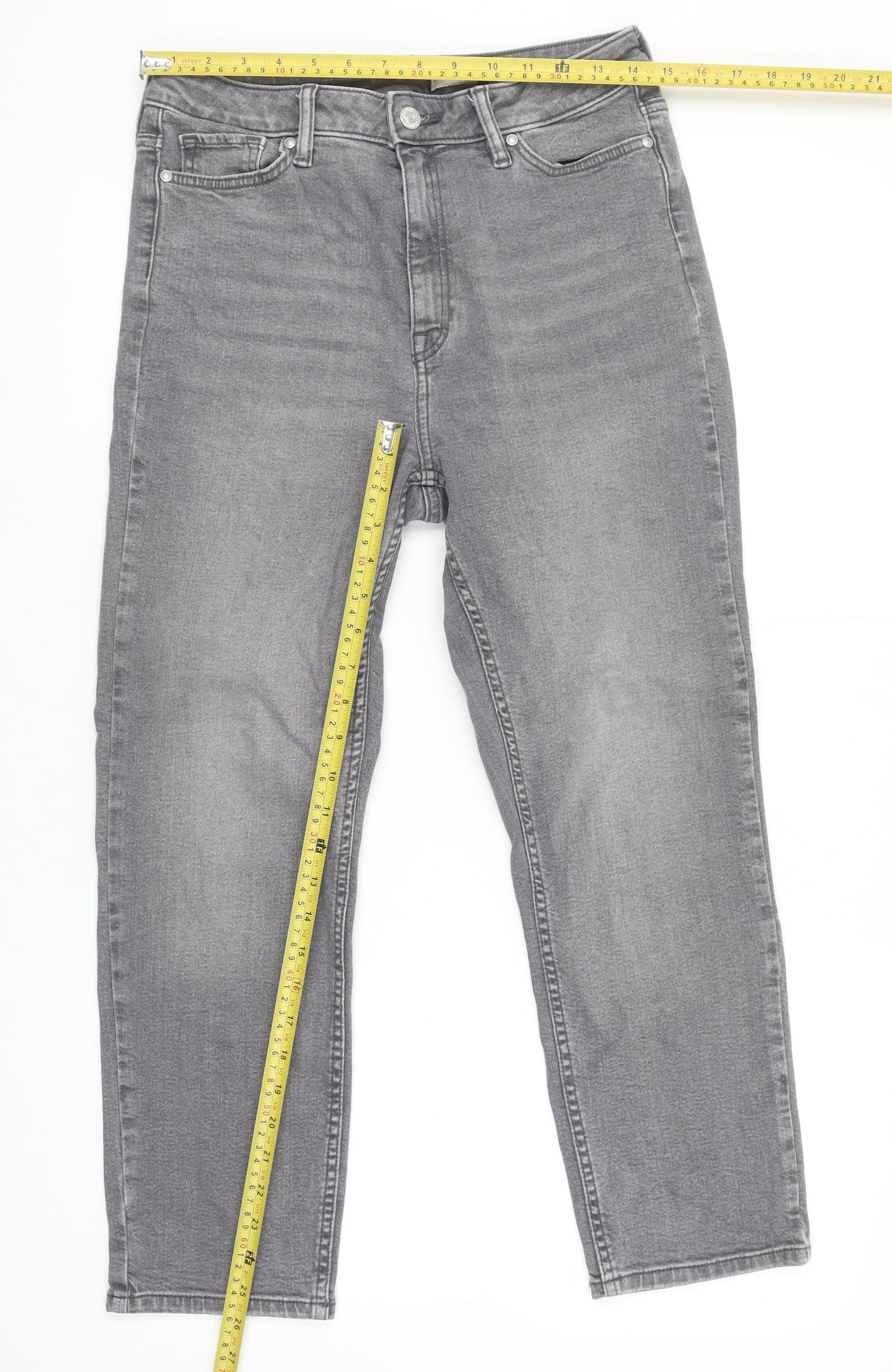 F&F Women’s Grey High Rise Slim Fit Straight Jeans UK 10S