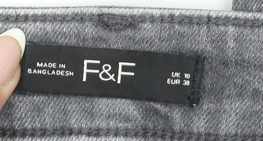 F&F Women’s Grey High Rise Slim Fit Straight Jeans UK 10S