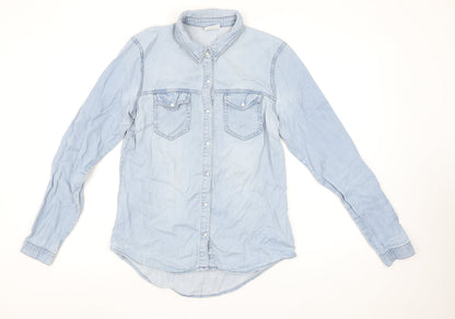 Womens UK Size M VILA Blue Basic Button-Up