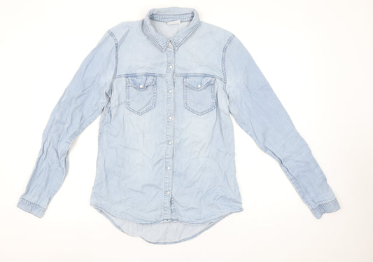 Womens UK Size M VILA Blue Basic Button-Up