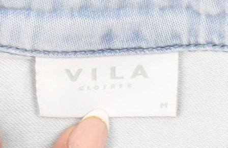 Womens UK Size M VILA Blue Basic Button-Up