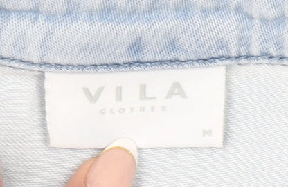 Womens UK Size M VILA Blue Basic Button-Up