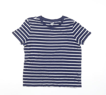 Lands' End Women's Navy White Striped Cotton T-Shirt Size M 10-12
