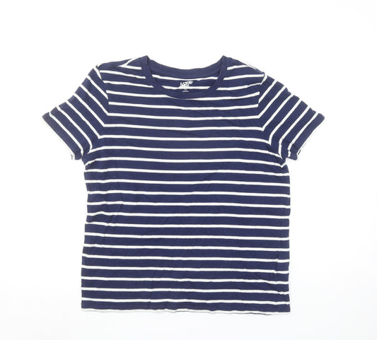 Lands' End Women's Navy White Striped Cotton T-Shirt Size M 10-12