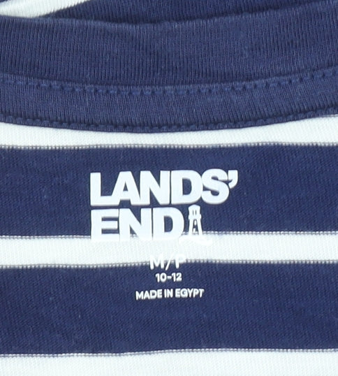 Lands' End Women's Navy White Striped Cotton T-Shirt Size M 10-12