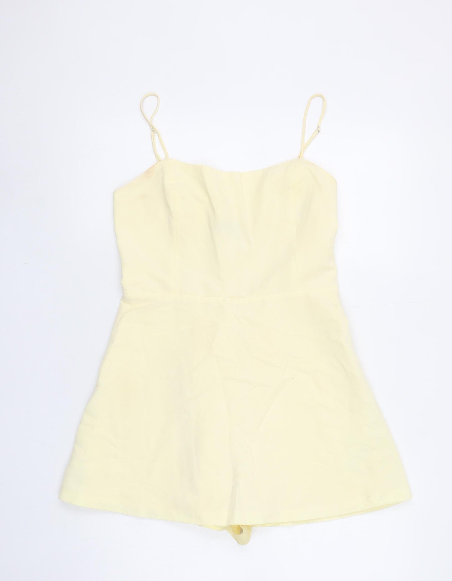 Zara Women Yellow Linen Blend Playsuit Size L Adjustable Straps Summer