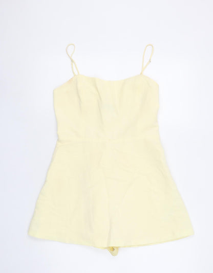 Zara Women Yellow Linen Blend Playsuit Size L Adjustable Straps Summer