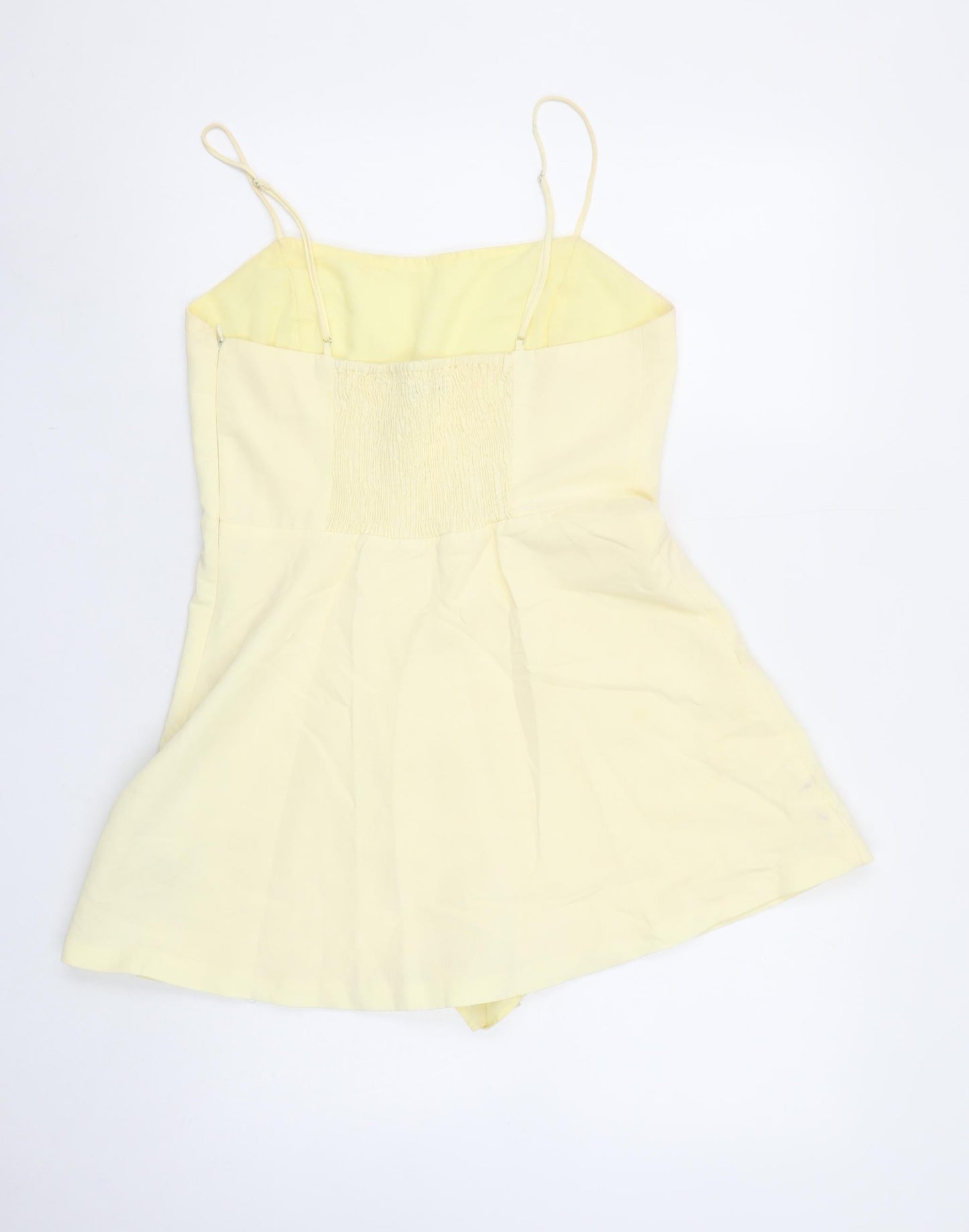 Zara Women Yellow Linen Blend Playsuit Size L Adjustable Straps Summer