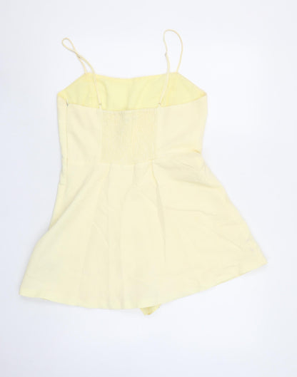 Zara Women Yellow Linen Blend Playsuit Size L Adjustable Straps Summer