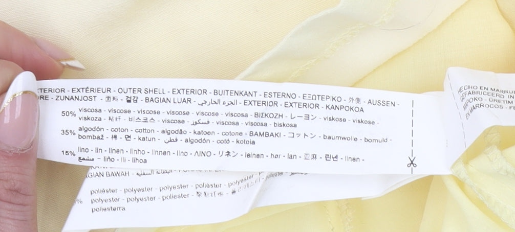 Zara Women Yellow Linen Blend Playsuit Size L Adjustable Straps Summer