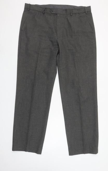 Marks and Spencer Men’s Grey Regular Fit Dress Trousers 38W 33L